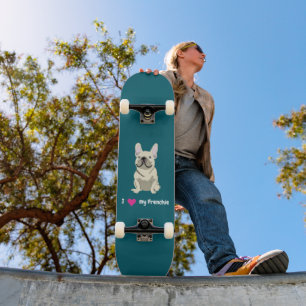 Crème Fransk Bulldog, jag älskar min hund Mini Skateboard Bräda 18,5 Cm