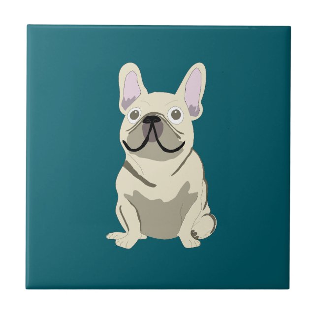 Crème fransk bulldogg kakelplatta (Framsidan)