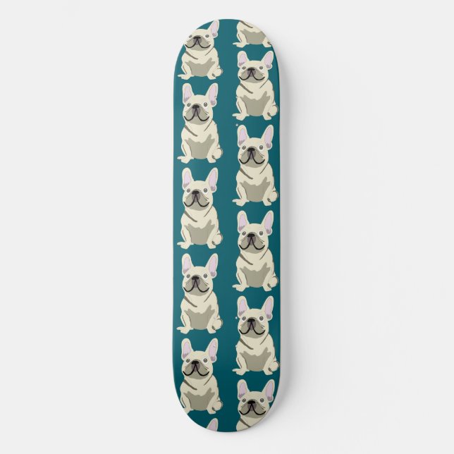 Crème fransk bulldogg mini skateboard bräda 18,5 cm (Framsida)
