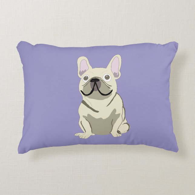 Crème fransk bulldogg,  prydnadskudde (Framsidan)