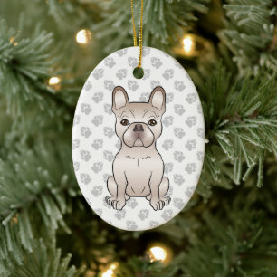 Crème French Bulldog / Frenchie Hund & Anpassad Te Julgransprydnad Keramik