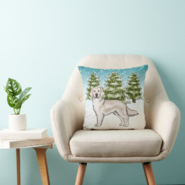 Crème Golden Retriever Blå Vinter Jul Kudde