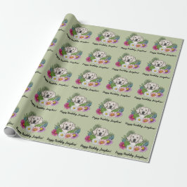 Crème Golden Retriever Blommig Glad Födelsedag Grö Presentpapper