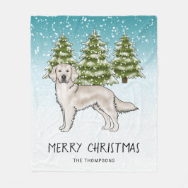 Creme Golden Retriever Hund Blå Snöig Jul Fleecefilt