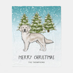 Creme Golden Retriever Hund Blå Snöig Jul Fleecefilt