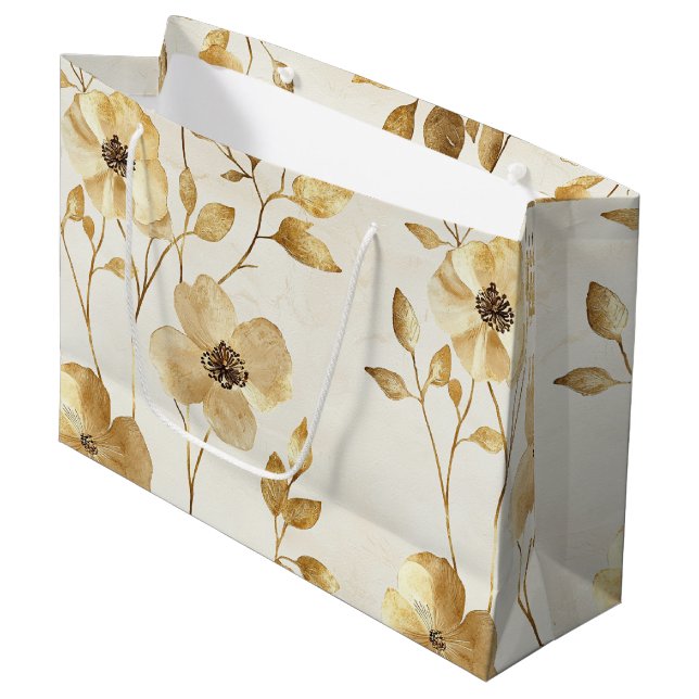 Crème Guld Blommig Bröllop (Framsidan Vinklad)