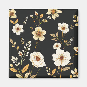 Crème Guld Blommönster Svart Magnet