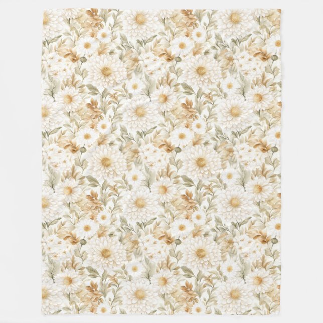 Crème Guld Vit Landsblommor Fleecefilt (Framsidan)