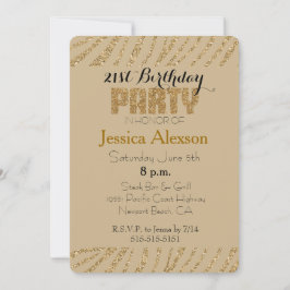 Crème Guld Zebrarand Fals Glitter 21-årsdag Inbjudningar