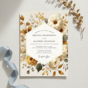 Crème Höstromans Floral Bröllop Inbjudningar