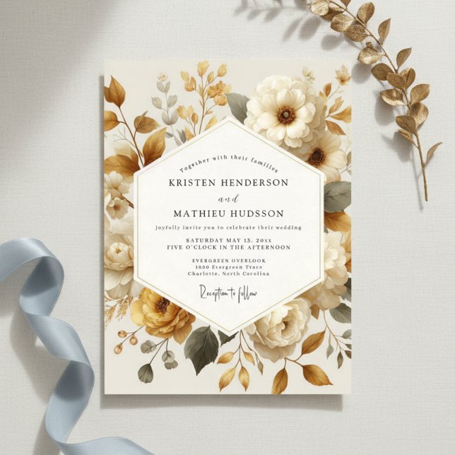 Crème Höstromans Floral Bröllop Inbjudningar (Skapare uppladdad)