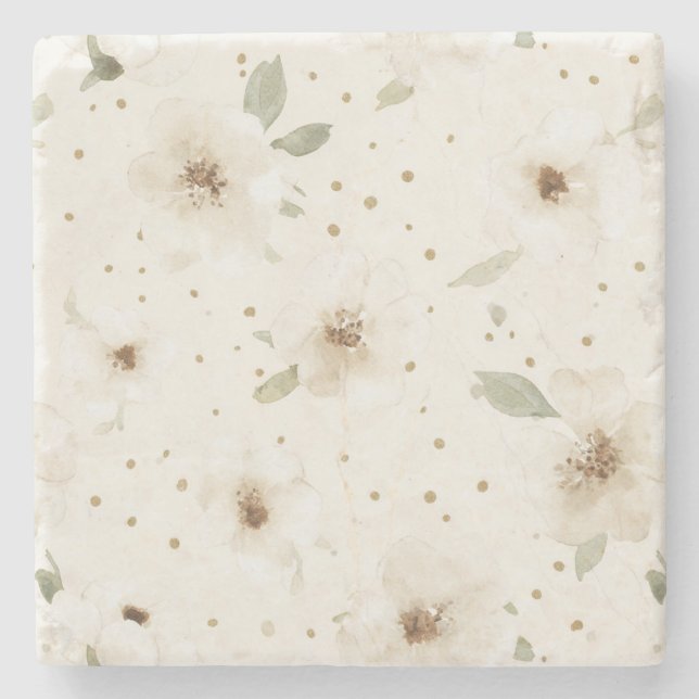 Crème Kakaobrunna Blommor   Stenunderlägg (Framsidan)