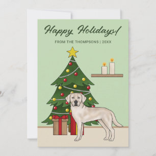 Crème Labrador Retriever Grön Festlig Jul Julkort