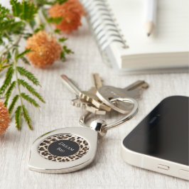 Crème Leopard Djuret Swirl Silverfärgad Nyckelring