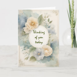 Crème och isblå blommor som tänker på dig kort