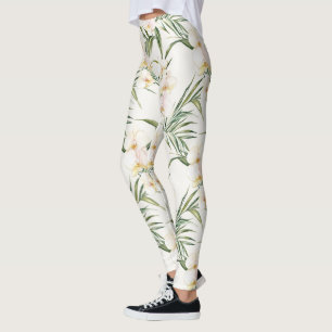 Crème orkidéblommor leggings
