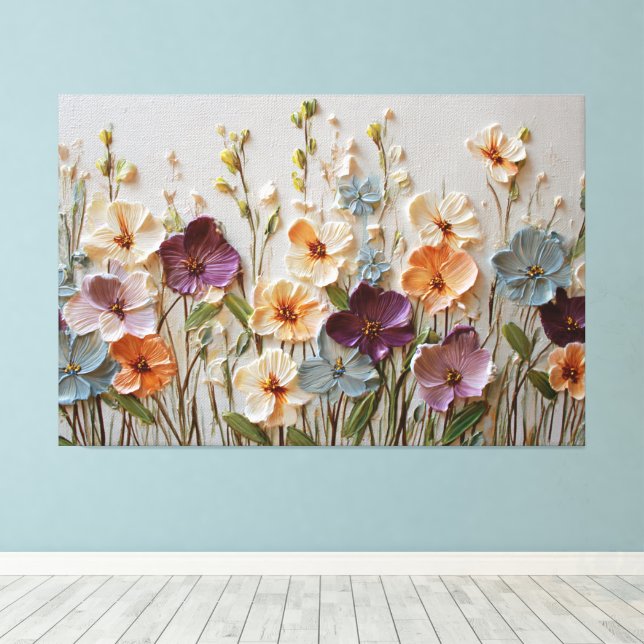 Crème, persika och lavendelblommor – Abstrakt vägg Canvastryck (Insitu (trägolv))