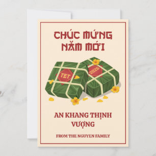 Crème & Röd Vietnamesisk Tet 2026 Banh Chung Julkort