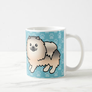 Crème Sable Fluffiga Pomeranian Hundar På Blå Kaffemugg