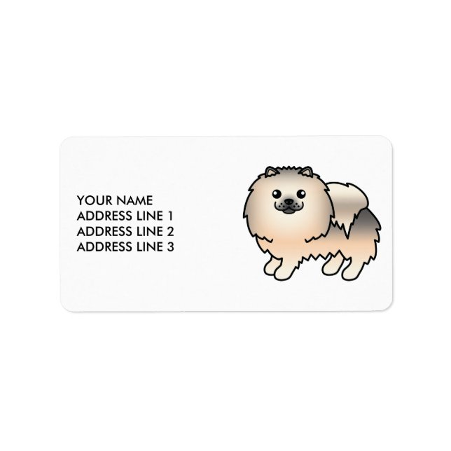 Crème Sable Pomeranian Söt Tecknad Hund & Text Adressetikett (Framsidan)
