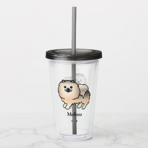 Crème Sable Pomeranian Tecknad Hund & Namn Take Away Mugg
