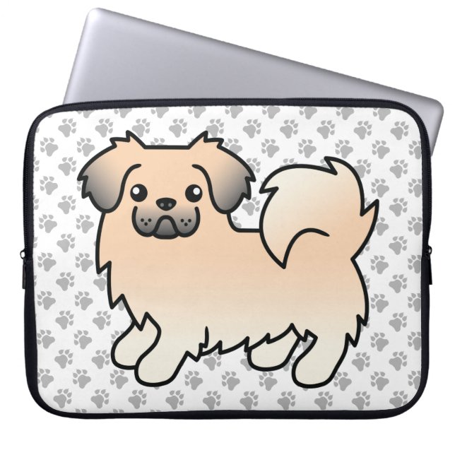 Creme sable tibetansk spaniel tecknad hund & tassa laptop fodral (Framsidan)