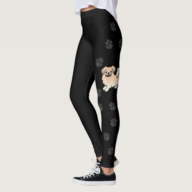 Creme sable tibetansk spaniel tecknad hund & tassa leggings (Vänster)