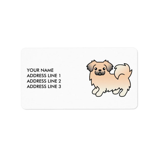 Creme sable tibetansk spaniel tecknad hund & text adressetikett (Framsidan)