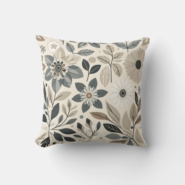 Crème & Salvia Grön Djärv Modern Blommönster Kudde (Framsida)