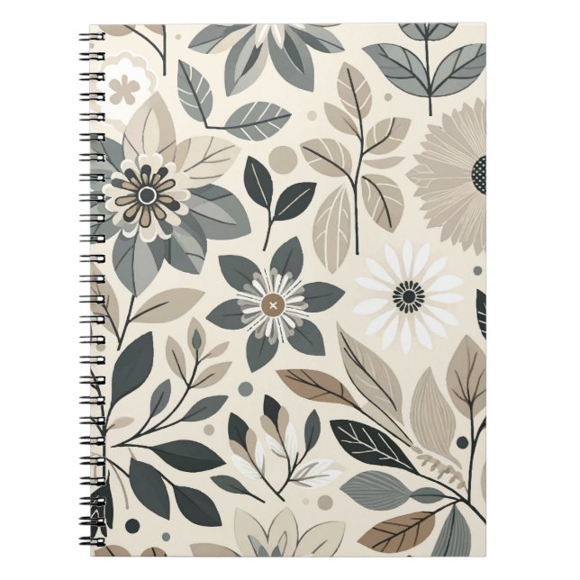 Crème & salvia grön djärv modern blomsterdesign anteckningsbok (Framsidan)