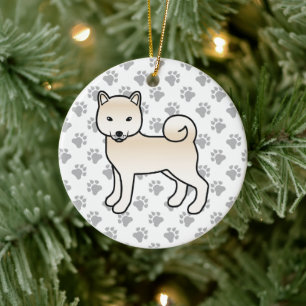 Crème Shiba Inu Söt Tecknad Hund Illustration Julgransprydnad Keramik