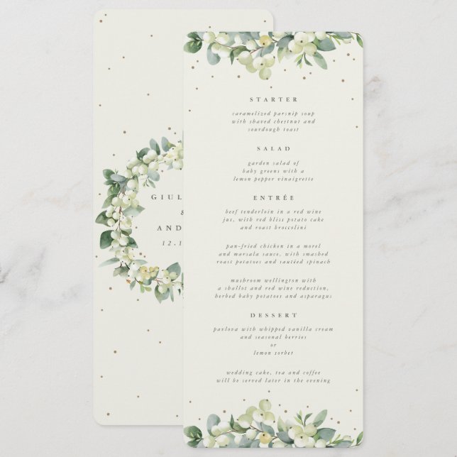 Crème Snöbär+Eukalyptus 4 Kurs Bröllopsmeny Meny (Fram/baksida)