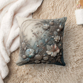 Crème Teal 3D Skulptural Botanisk Blommig Kudde