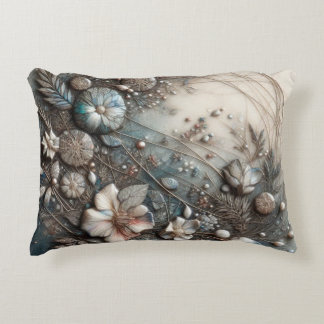 Crème Teal 3D Skulptural Botanisk Blommig Prydnadskudde