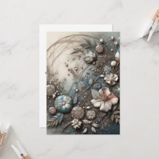 Crème Teal 3D Skulptural Botanisk Blommig Välkomst Kort