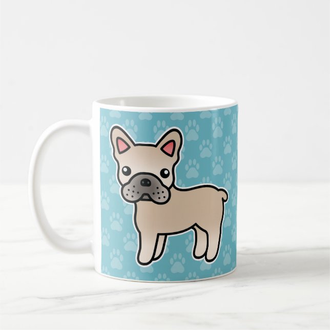 Crème tecknad fransk bulldogg kaffemugg (Vänster)