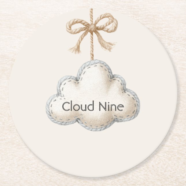 Crèmefärgad blå Cloud Nine Baby Shower Underlägg Papper Rund (Framsidan)