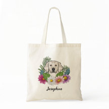 Crèmefärgad Golden Retriever Färgglada Blommor Och