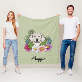 Crèmefärgad Golden Retriever med färgrika blommor Fleecefilt