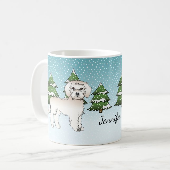 Crèmefärgad Mini Goldendoodle Hund I En Vinter Sko Kaffemugg (Framsida vänster)