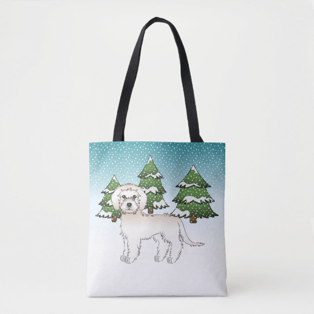 Crèmefärgad Mini Goldendoodle Hund I En Vinter Sko Tygkasse (Framsida)