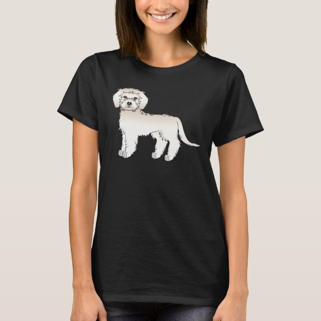 Crèmefärgad Mini Goldendoodle Söt Tecknad Hund T Shirt (Framsida)