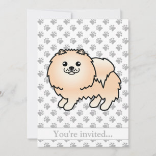 Crèmefärgad Pomeranian Söt Tecknad Hund Födelsedag Inbjudningar