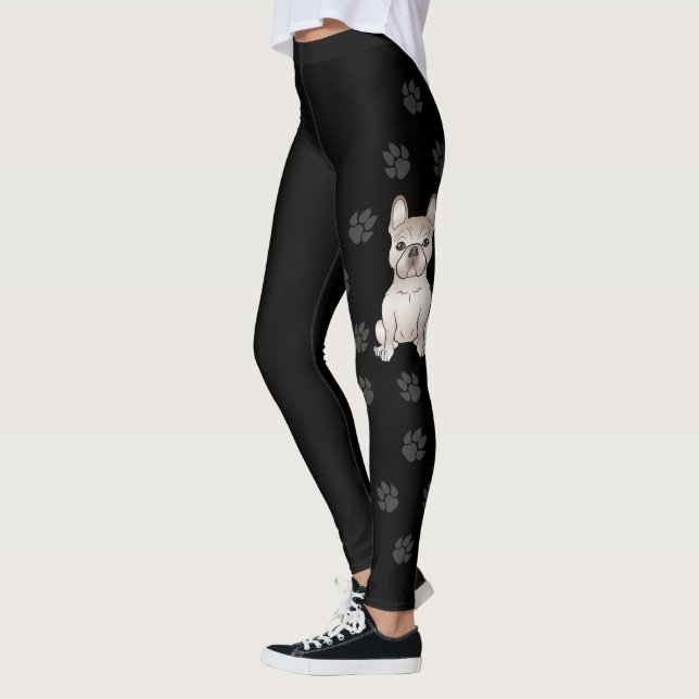 Crèmefransk Bulldog / Frenchie Hund & Tassar Leggings (Vänster)
