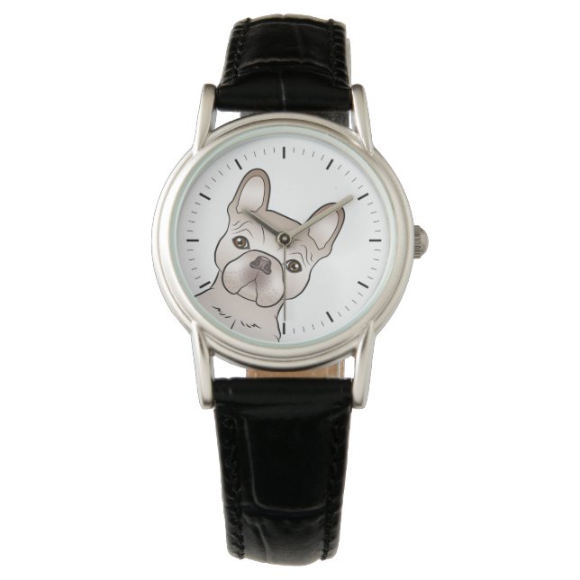 Cremefransk Bulldog / Frenchie-huvud Armbandsur (Framsida)