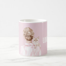 Crèmevit katt rosa rosett hona kaffemugg
