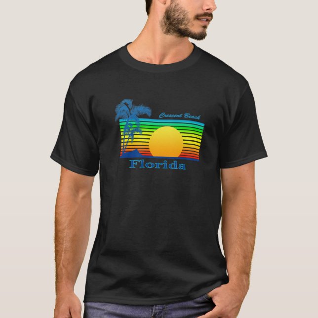 Crescent Beach Florida Retro Tropical Beach Sunset T Shirt (Framsida)