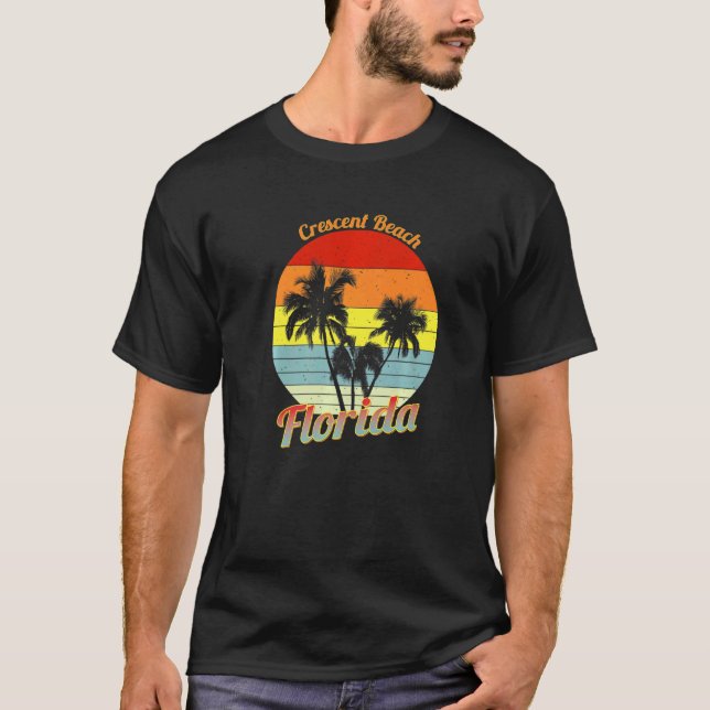 Crescent Beach Florida Retro Tropiska Palmträd V T Shirt (Framsida)