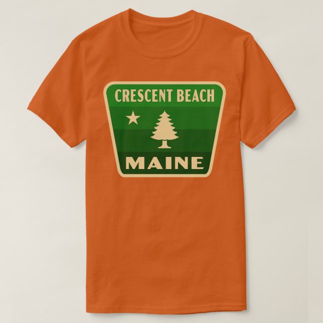 Crescent Beach Maine Retro Gräs Träd Badge Grönt T Shirt (Design framsida)