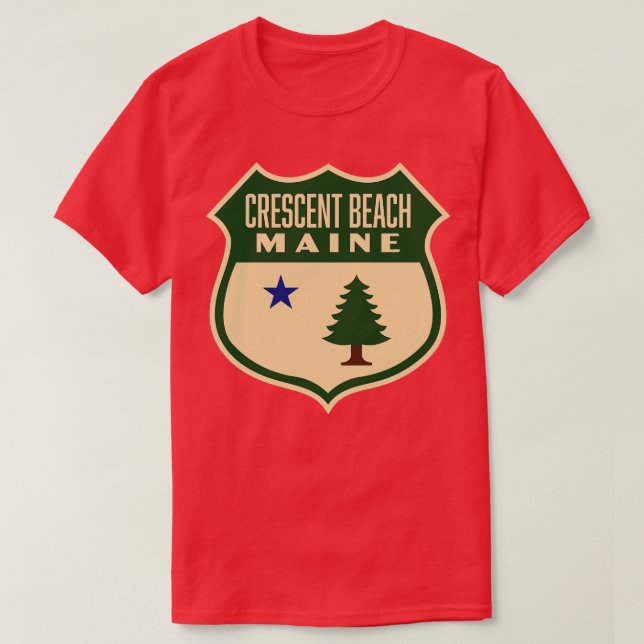 Crescent Beach Maine Retro Gräs Träd Shield Grönt T Shirt (Design framsida)